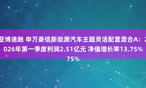 亚博速融 申万菱信新能源汽车主题灵活配置混合A：2026年第一季度利润2.51亿元 净值增长率13.75%